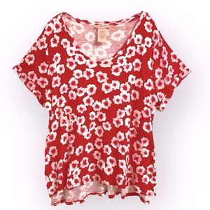 Philosophy 100% Pima Cotton Red & White Floral Short Sleeve Tee Sz XXL/2XG